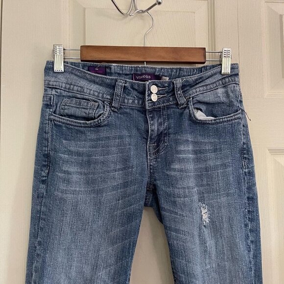 Vigoss Junior Women's The New York Bootcut Distressed Blue Denim Jeans Size 3 - Picture 4 of 12